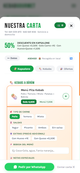 Kebab Gourmet ordering flow on mobile